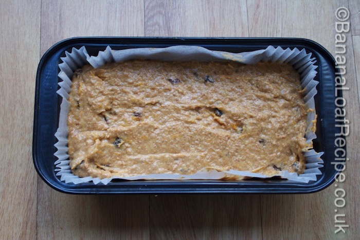 Pumpkin and banana loaf ready to go into the oven