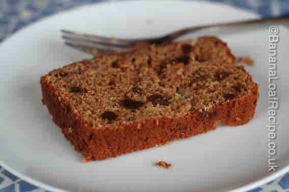 fat free banana loaf cake slice